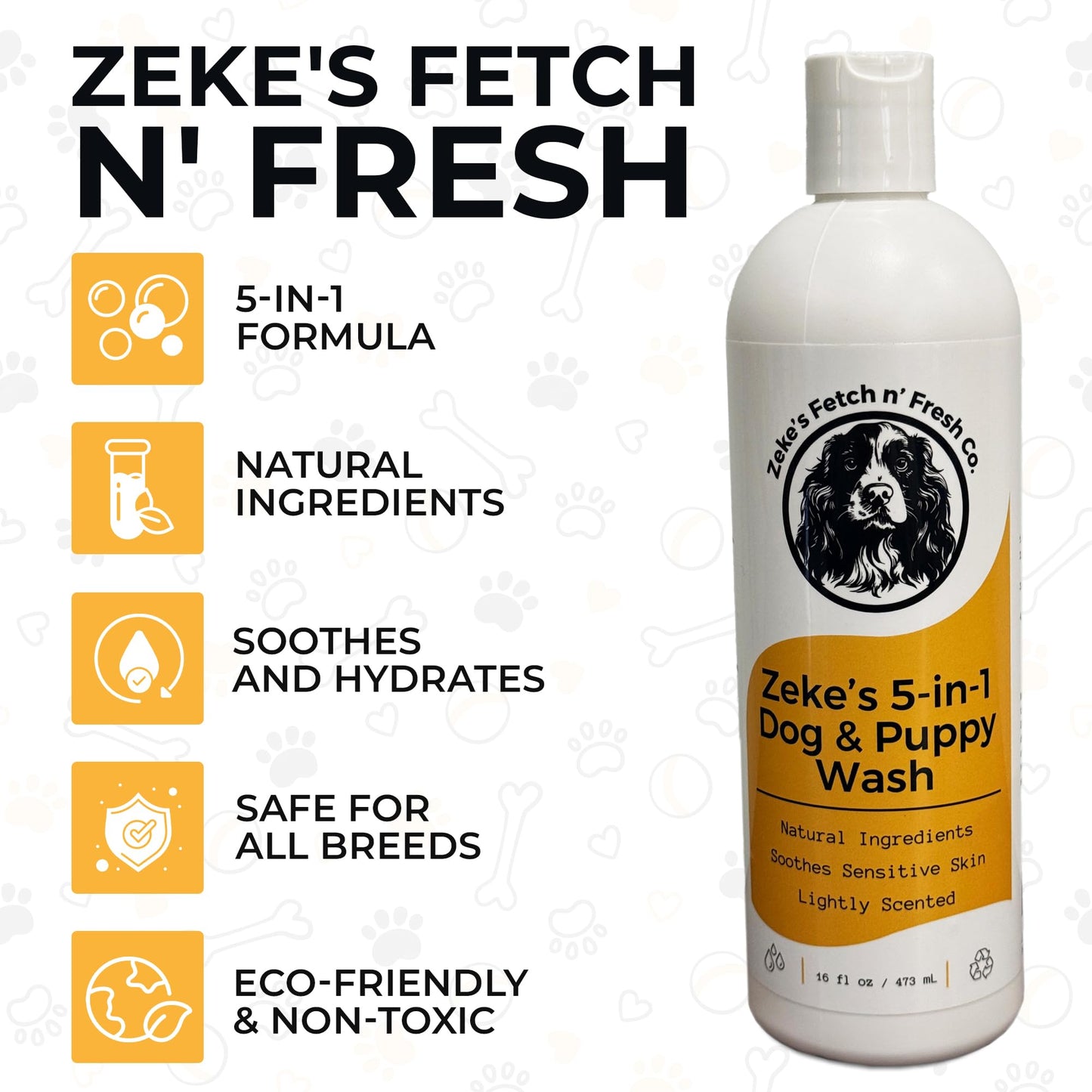 Zeke's 5-in-1 Dog and Puppy Wash - Natural Shampoo and Conditioner for All Ages, Moisturizes Sensitive Skin, Soothes Itchy Coats, Sulfate-Free, Plant-Based Formula, Eco-Friendly