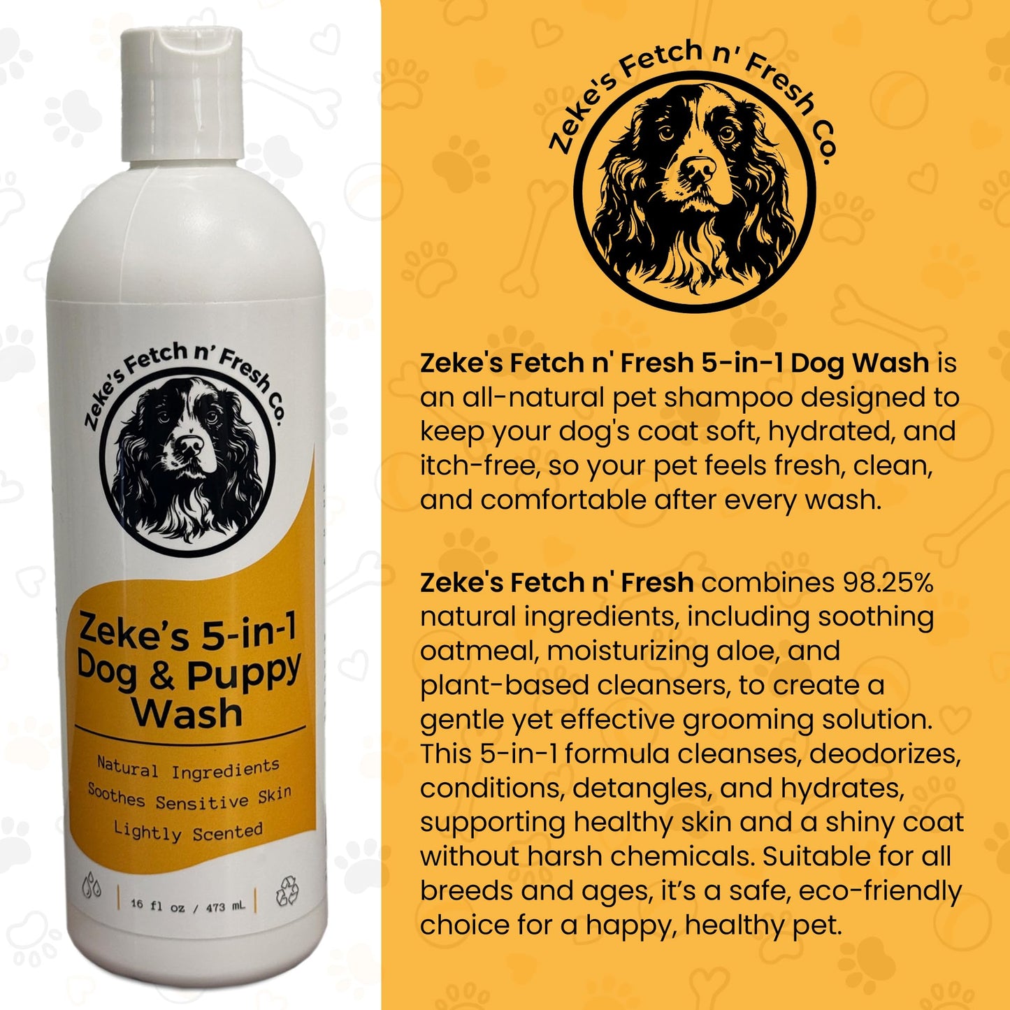 Zeke's 5-in-1 Dog and Puppy Wash - Natural Shampoo and Conditioner for All Ages, Moisturizes Sensitive Skin, Soothes Itchy Coats, Sulfate-Free, Plant-Based Formula, Eco-Friendly