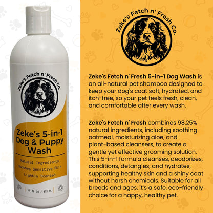 Zeke's 5-in-1 Dog and Puppy Wash - Natural Shampoo and Conditioner for All Ages, Moisturizes Sensitive Skin, Soothes Itchy Coats, Sulfate-Free, Plant-Based Formula, Eco-Friendly