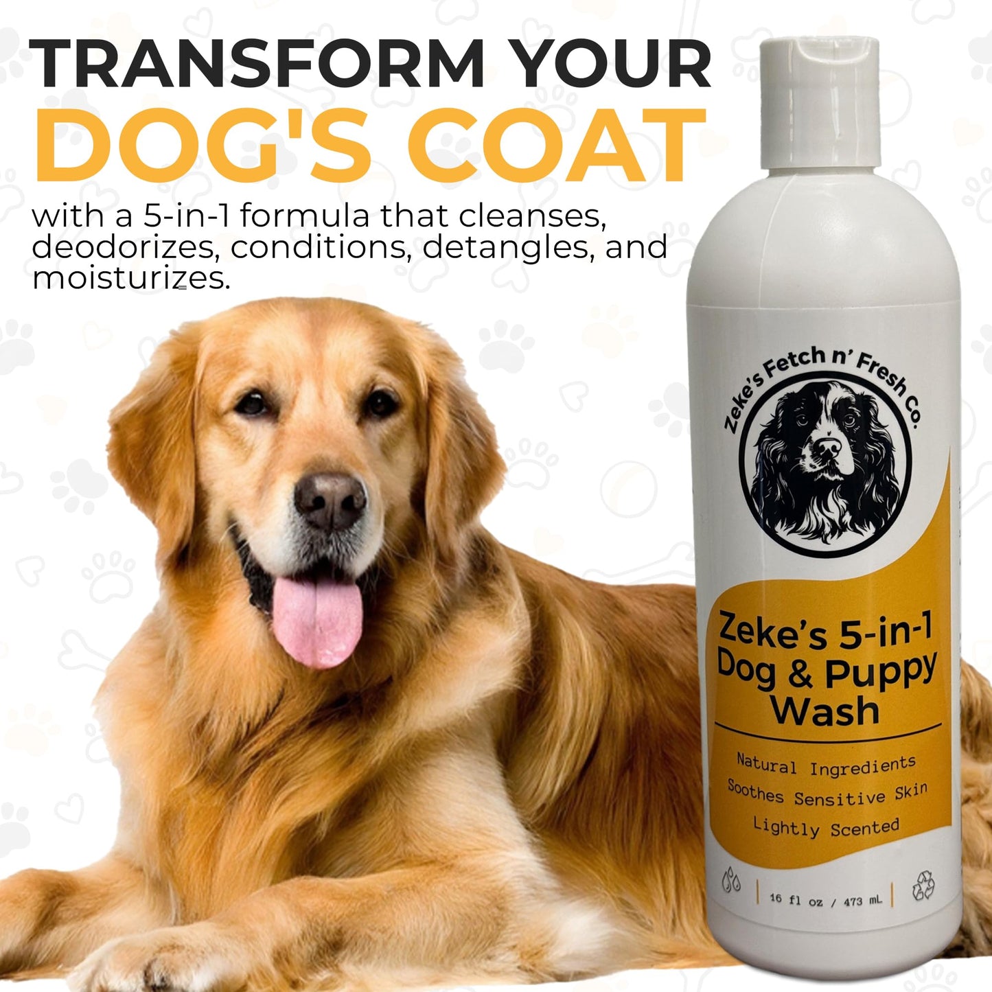 Zeke's 5-in-1 Dog and Puppy Wash - Natural Shampoo and Conditioner for All Ages, Moisturizes Sensitive Skin, Soothes Itchy Coats, Sulfate-Free, Plant-Based Formula, Eco-Friendly